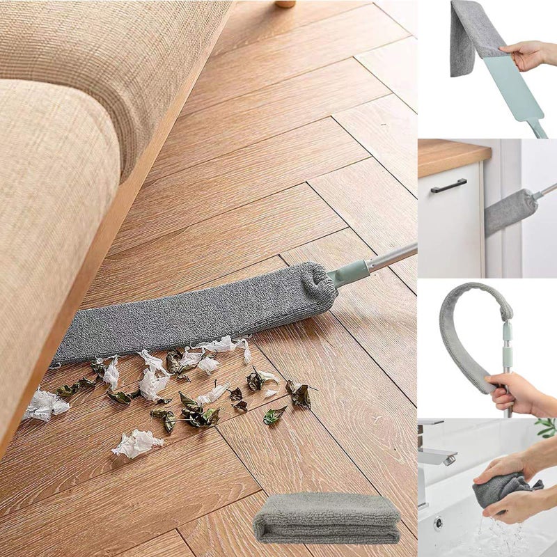 HEOATH Dust Brush Under Appliance Microfiber Duster with Extension Pole (40 to 55 inches) Bendable, Washable, Extendable Gap Dusters for Sofa Bed Furniture Bottom - Wet or Dry Gray - Image 1